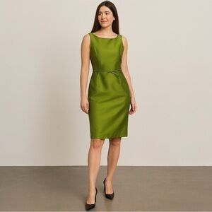 Vintage Talbots Petite 2 Chartreuse Silk Blend Sleeveless Sheath Dress Holiday